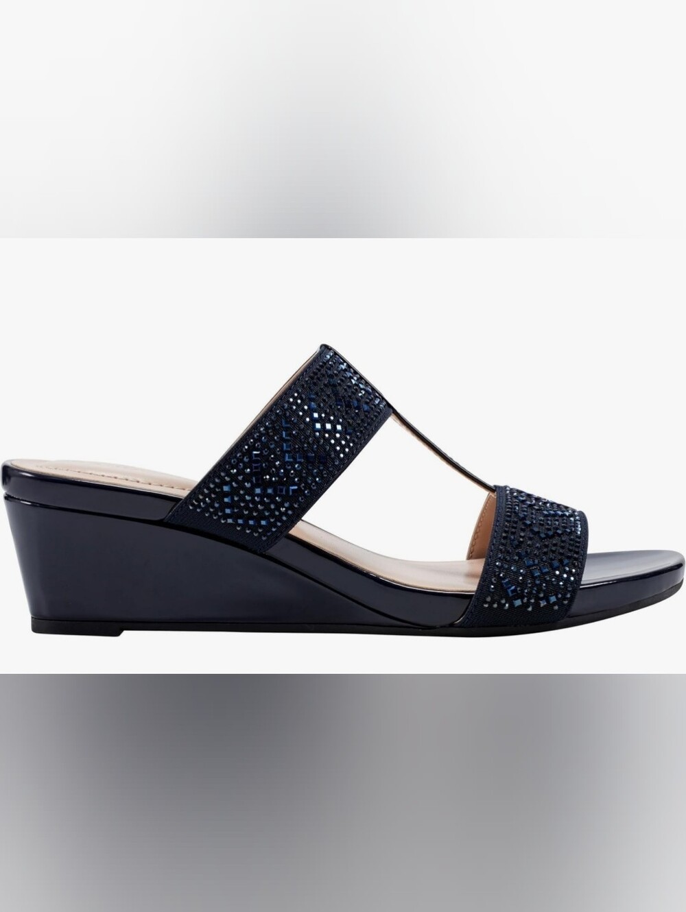 Women's Navy Wedge Sandals with Embellished Straps